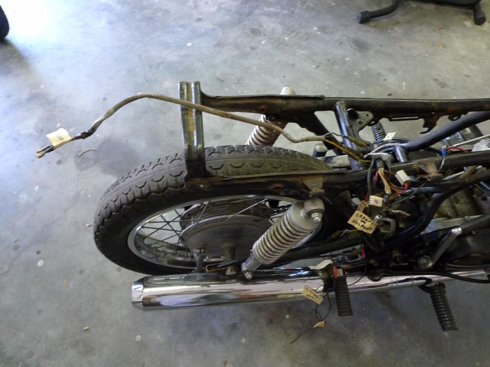 L1000385.JPG - Stripping the rear fender brings hacked up wire harness to light.