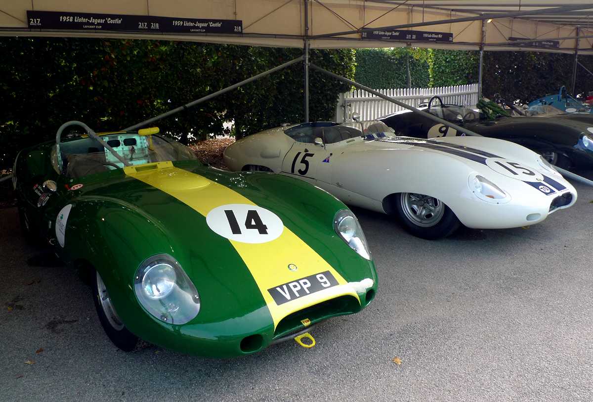 L1010886.JPG - A trio of Lister-Jaguars, these are the more aerodynamic Costin bodied variation. Listers dominated the big sports car races in Britain during the late fifties and early sixties.